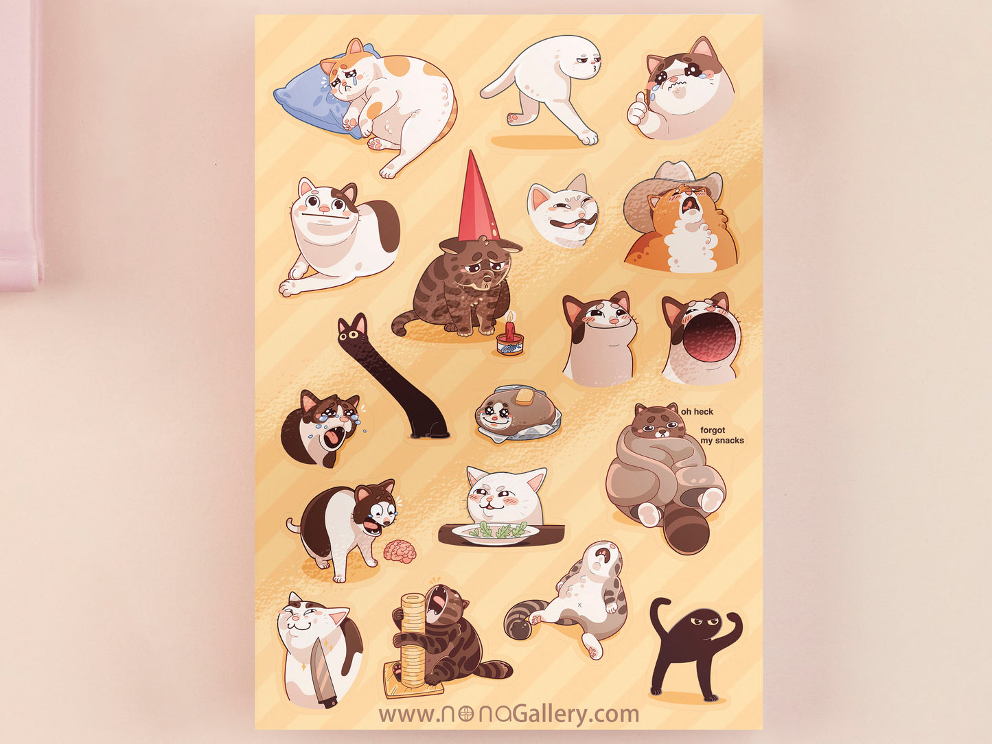 Cute large waterproof gloss vinyl sticker sheet of multiple funny famous viral internet cats