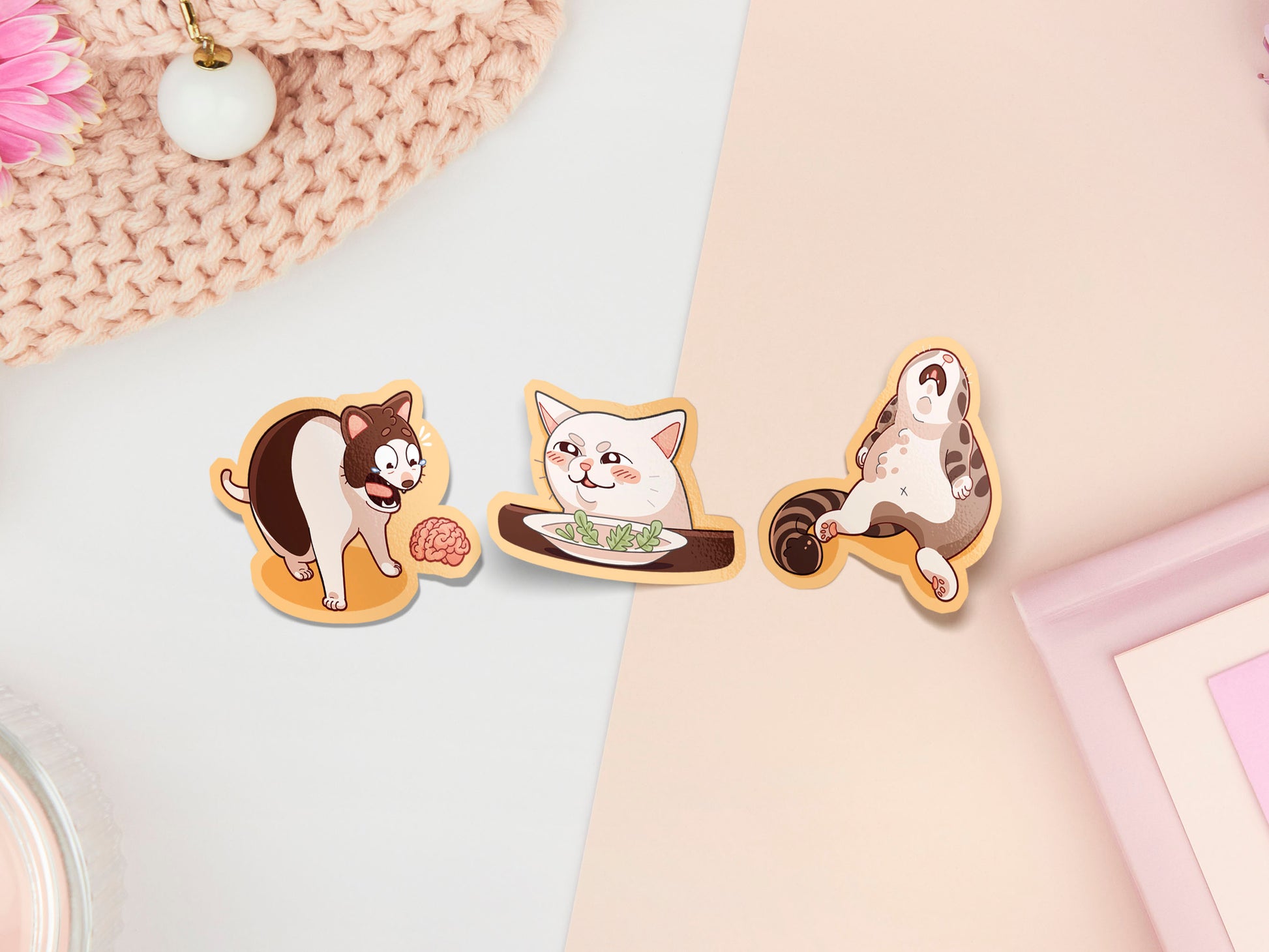 Cute large waterproof gloss vinyl sticker sheet of multiple funny famous viral internet cats