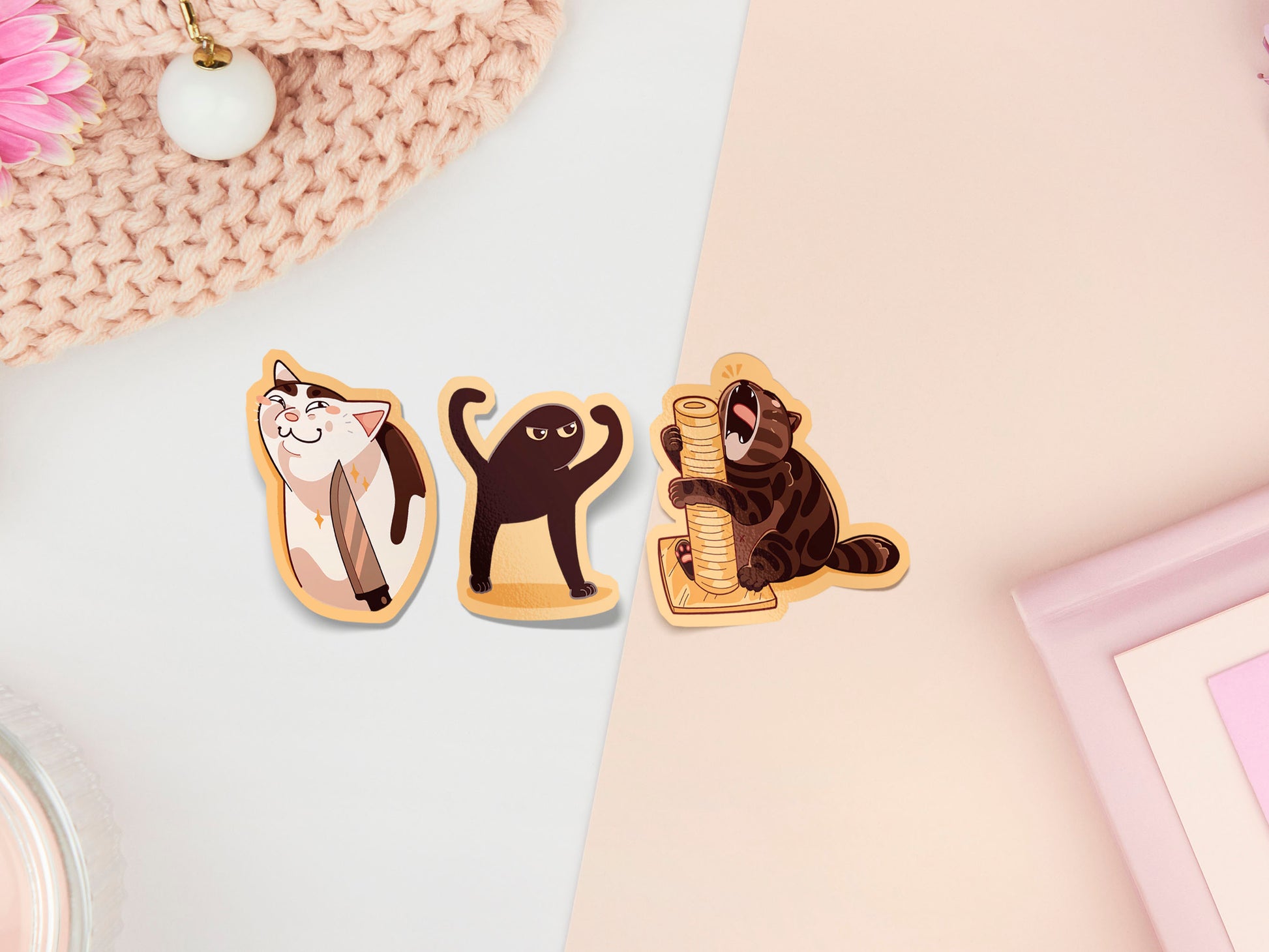 Cute large waterproof gloss vinyl sticker sheet of multiple funny famous viral internet cats