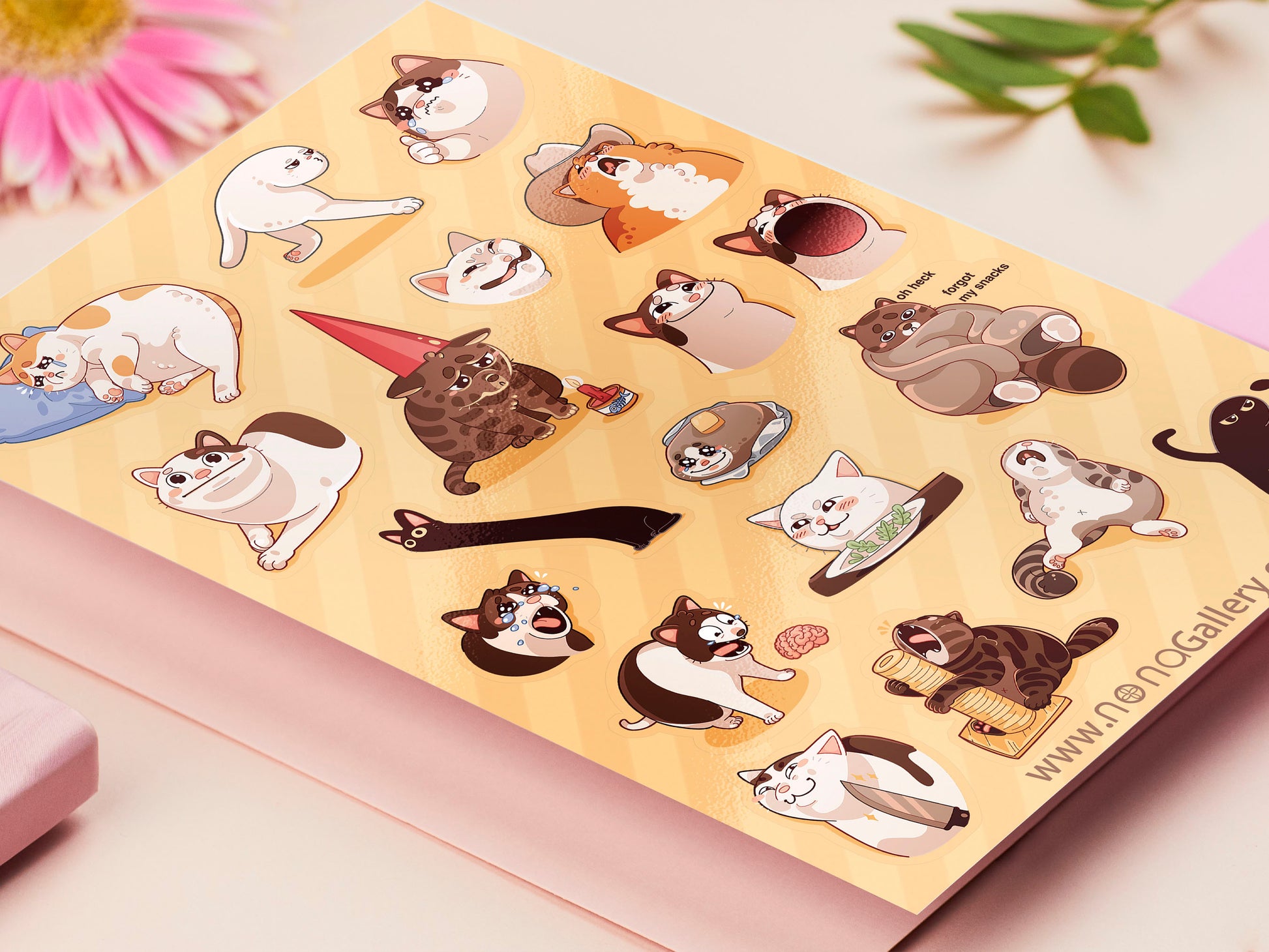 Cute large waterproof gloss vinyl sticker sheet of multiple funny famous viral internet cats