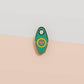 Mini Talisman charm with green, yellow and pink heart design, gold details and a small loop hole.