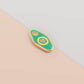 Mini Talisman charm with green, yellow and pink heart design, gold details and a small loop hole.