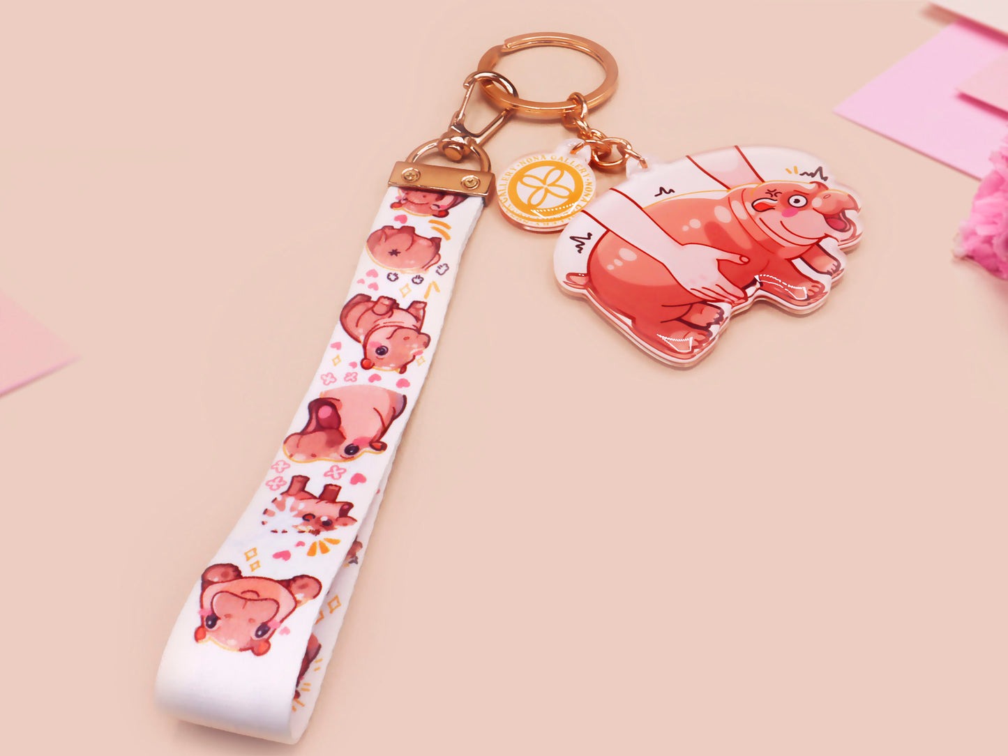 Moo Deng Pygmy Hippo Lanyard Keychain
