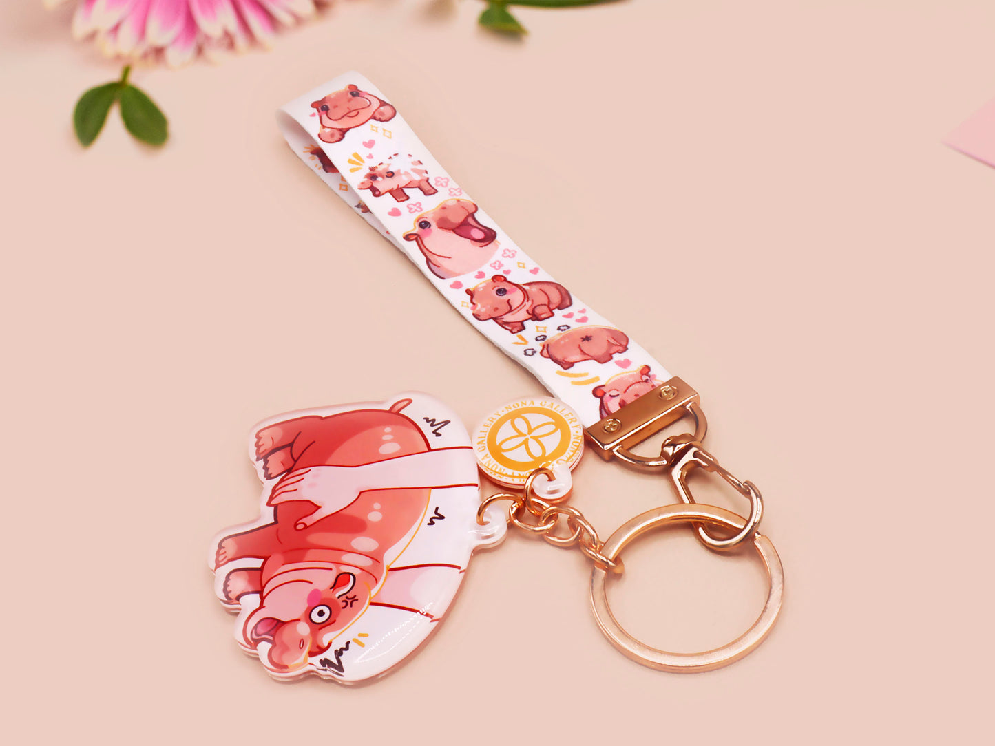 Moo Deng Pygmy Hippo Lanyard Keychain