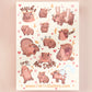 Large waterproof gloss vinyl sticker sheet of multiple cute baby pygmy hippos as well as the viral hippo MooDeng with her hilarious TikTok reactions