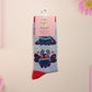 Cute knitted cotton crew socks with a cute chibi mothman fanclub design.