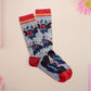 Cute knitted cotton crew socks with a cute chibi mothman fanclub design.