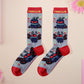 Cute knitted cotton crew socks with a cute chibi mothman fanclub design.