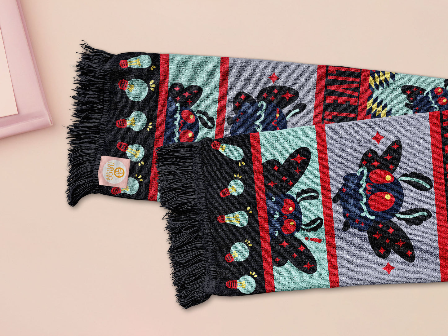Cute knitted scraf a cryptid mothman pattern and tassles