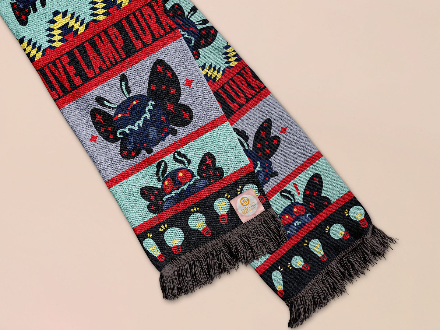 Cute knitted scraf a cryptid mothman pattern and tassles