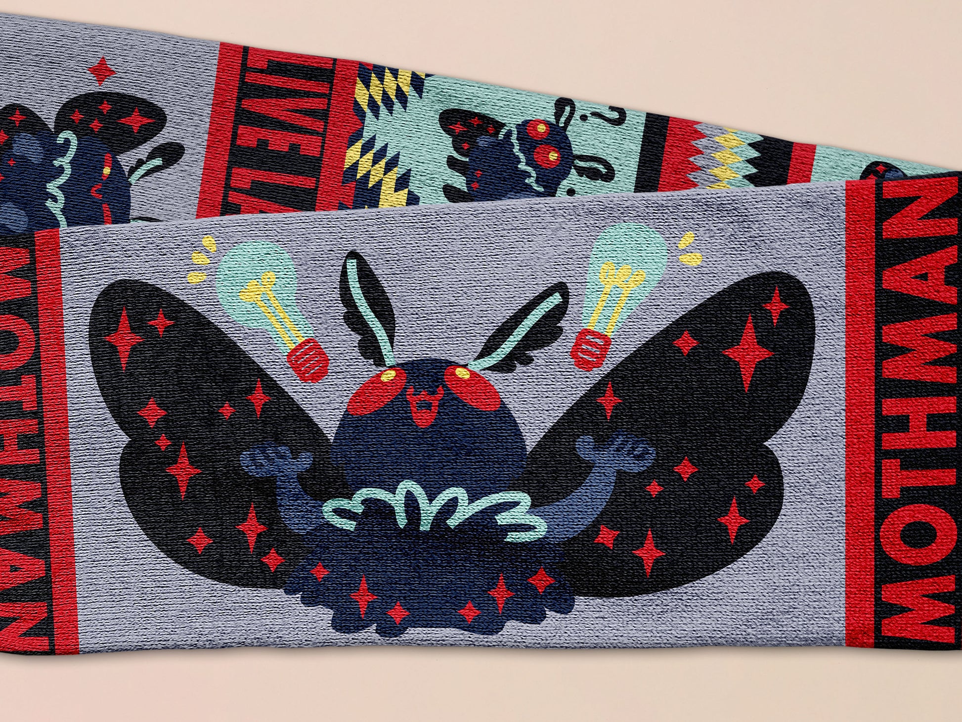 Cute knitted scraf a cryptid mothman pattern and tassles