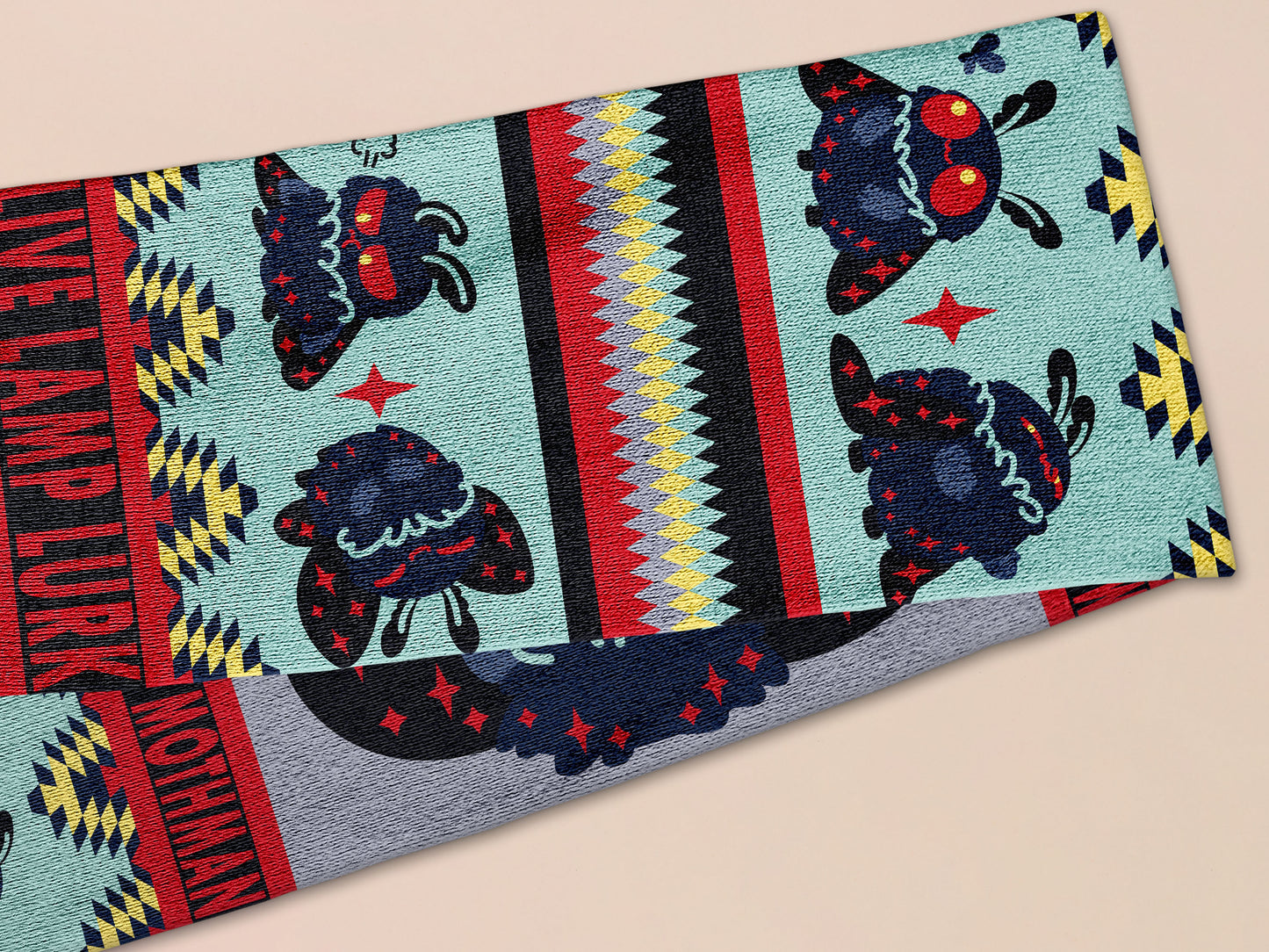 Cute knitted scraf a cryptid mothman pattern and tassles