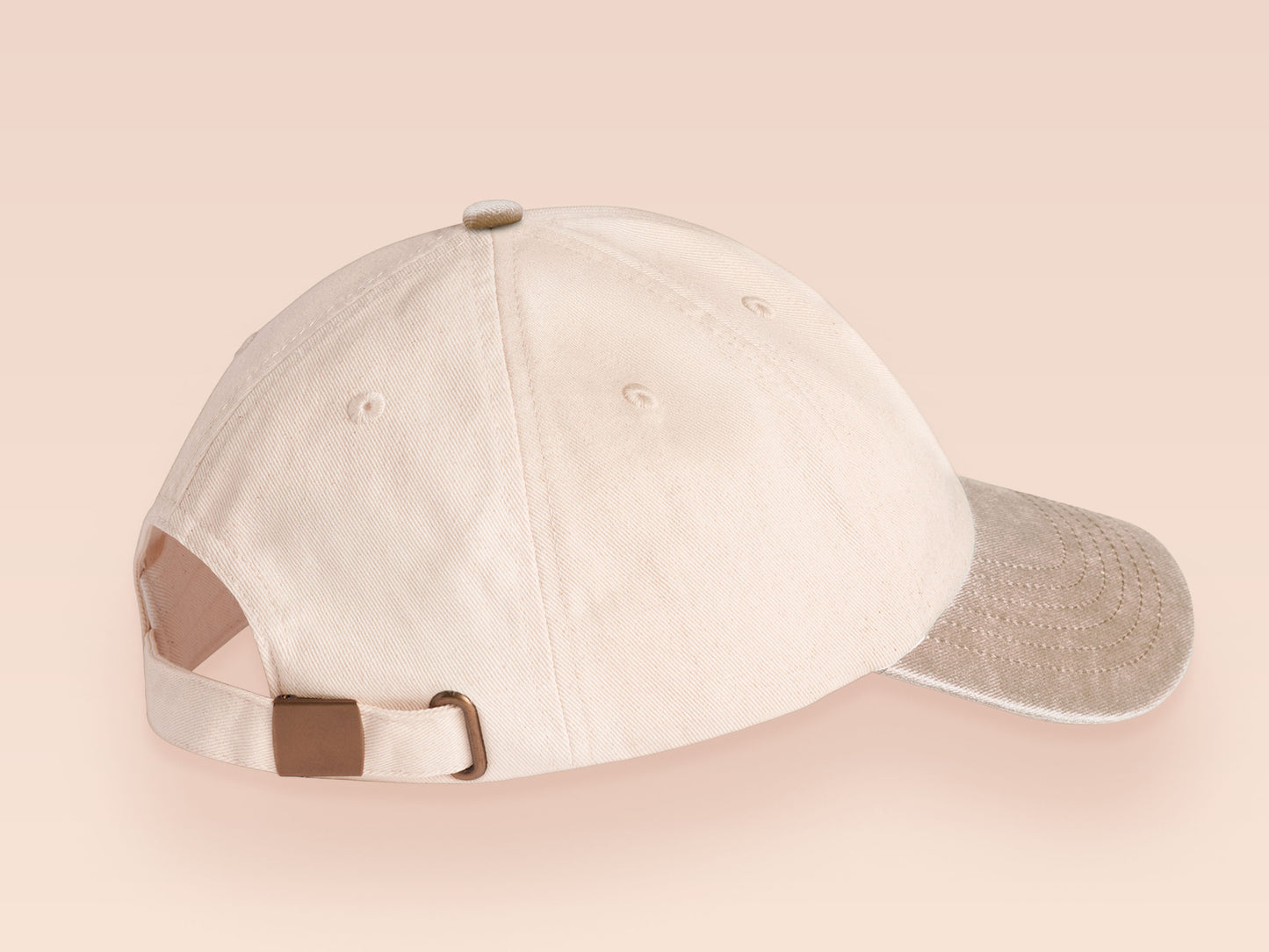 Vintage style truckers baseball cap with a contrast cream and sand peak design with an embroidered cute shiba inu dog overthinking with the quote Overthinker