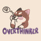 Vintage style truckers baseball cap with a contrast cream and sand peak design with an embroidered cute shiba inu dog overthinking with the quote Overthinker