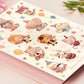 Large sticker sheet of digital illustrated cartoon cute animals wearing party hats and circus clothing in various poses and expressions. The animals include frogs, monkeys, cats, lions, elephants, chickens, birds, ducks, and bunny rabbits.
