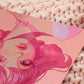 A square art print depicting a cute pink haired girl with freckles wearing a large pink bow