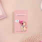 Acrylic pin badge with a pink rubber heart pin back clasp