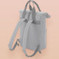Light Grey roll top twin handle backpack with an embroidered design of the viral meme cat popcat