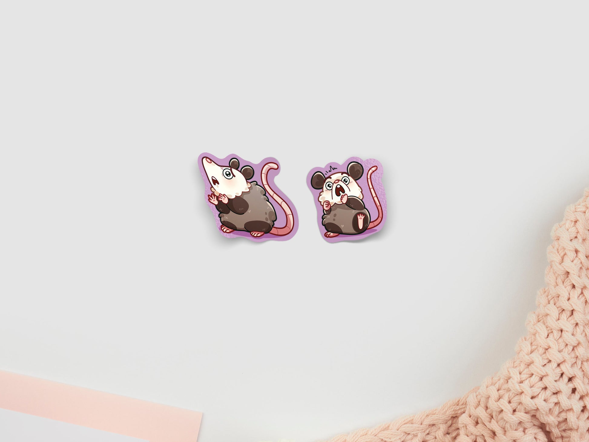 Cute gloss vinyl waterproof sticker of acute chibi possums with relatable expression