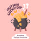 A witch's cauldron over flowing with yellow bubbles surrounded by question marks and the text Potion Lucky Dip Random potion Keyring