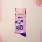Cute knitted cotton crew socks with a cute purple possum pattern design.