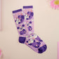 Cute knitted cotton crew socks with a cute purple possum pattern design.