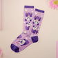Cute knitted cotton crew socks with a cute purple possum pattern design.