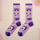 Cute knitted cotton crew socks with a cute purple possum pattern design.