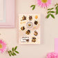 Large sticker sheet of digital illustrated cartoon bees in various poses and expressions 