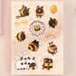 Large sticker sheet of digital illustrated cartoon bees in various poses and expressions 