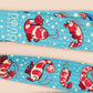 Cute full legth blue lanyard with a double sided prawn shrimp pattern and silver swivel hook clasp.