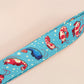 Cute full legth blue lanyard with a double sided prawn shrimp pattern and silver swivel hook clasp.