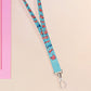 Cute full legth blue lanyard with a double sided prawn shrimp pattern and silver swivel hook clasp.
