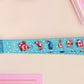 Cute full legth blue lanyard with a double sided prawn shrimp pattern and silver swivel hook clasp.