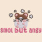 Vintage style truckers baseball cap with a contrast cream and pink peak design with an embroidered cute hanster angry and sulking with the quote smol but angy