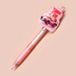 Pink ballpoint pen with black ink and a cute chibi guinea pig hamster design.