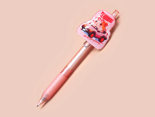Pink ballpoint pen with black ink and a cute chibi guinea pig hamster design.