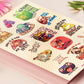 Large vinyl waterproof sticker sheets of multiple funny tabletop boardgame, trading cards and dnd rpg jokes and designs