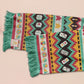 Cute knitted scarf with cute coloured Tabletop boardgame pieces such as meeple mahjong chess monopoly dice ludo and dominos