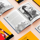 Multiple copies of the Eldest story book open on different pages showing the texts and illustrations of the story