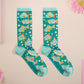Cute knitted cotton crew socks with an underwater fish design.
