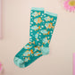 Cute knitted cotton crew socks with an underwater fish design.