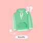 A green hoodie illustration surrounded by question marks and the text Hoodie, mystery clothing random meme themed apparel