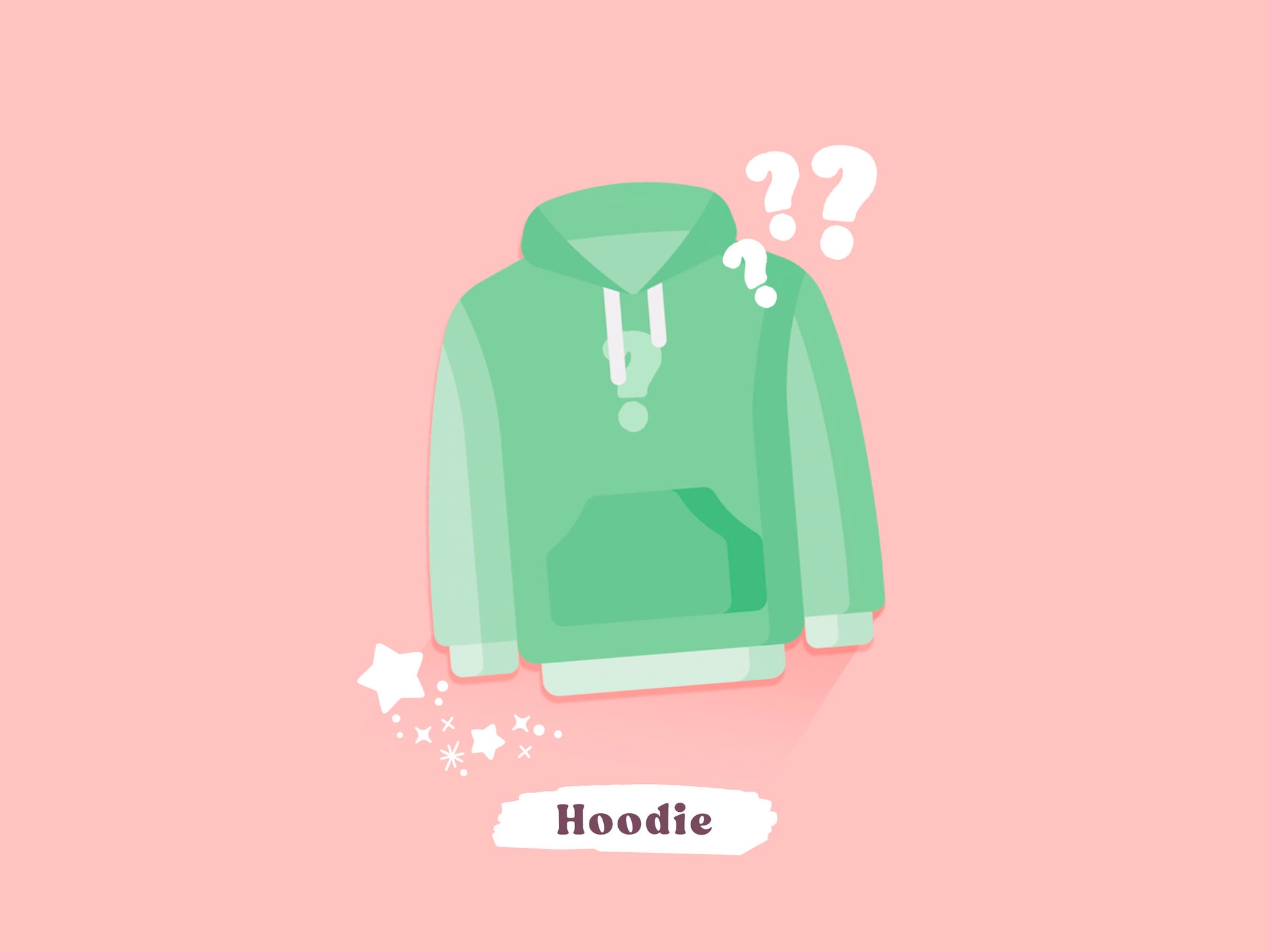 A green hoodie illustration surrounded by question marks and the text Hoodie, mystery clothing random meme themed apparel